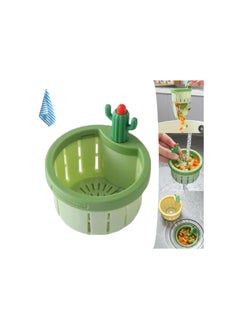 Cactus Kitchen Sink Drain Strainer, Press Automatic Dumping Basket, Kitchen Waste Collector Filter, Multi-Functional Home Use Cactus Sink Draining Basket Filter Net Lifting Basket (Green)
