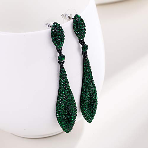 EVER FAITH Women's Austrian Crystal Double Waterdrop Bridal Pierced Dangle Earrings Green Black-Tone - Image 3