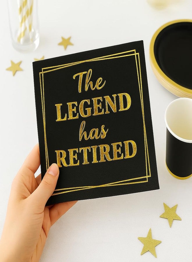 JPACO 50‑Pack ‘The Legend Has Retired’ Black & Gold Napkins - 2‑Ply Cocktail, Lunch & Dinner Party Napkins - Elegant, Disposable Retirement Party Decoration - 6.5″ x 6.5″ Folded (Large, 50, Pack) - Image 1