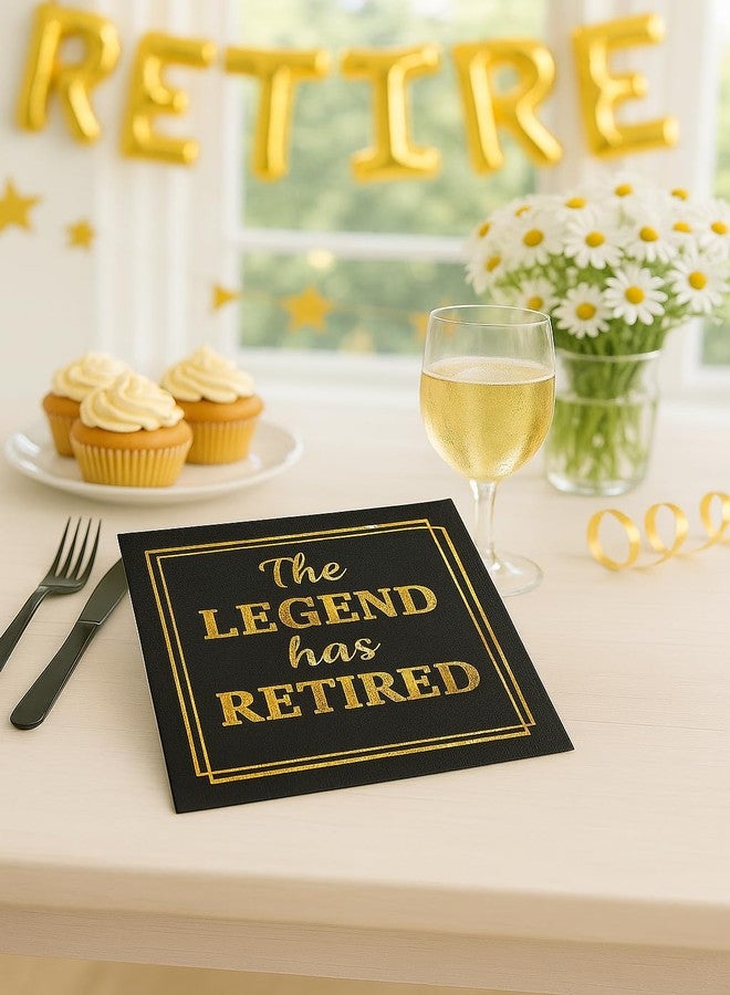 JPACO 50‑Pack ‘The Legend Has Retired’ Black & Gold Napkins - 2‑Ply Cocktail, Lunch & Dinner Party Napkins - Elegant, Disposable Retirement Party Decoration - 6.5″ x 6.5″ Folded (Large, 50, Pack) - Image 2