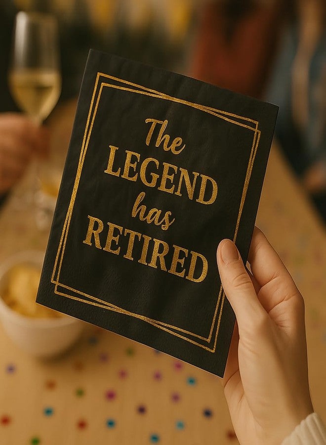 JPACO 50‑Pack ‘The Legend Has Retired’ Black & Gold Napkins - 2‑Ply Cocktail, Lunch & Dinner Party Napkins - Elegant, Disposable Retirement Party Decoration - 6.5″ x 6.5″ Folded (Large, 50, Pack) - Image 3