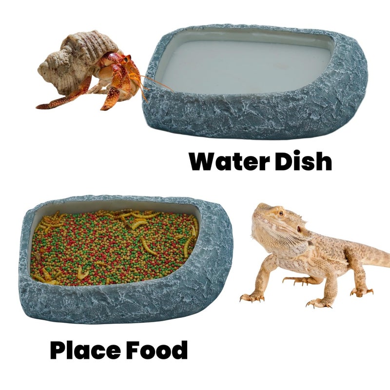 Oikrw Reptile Feeding Dish, Water Dish and Food Bowl, Resin Rock Reptile Feeding Terrarium Corner Bowls for Bearded Dragon Lizard Frog Gecko Tortoise Hermit Crab Snail - Image 2