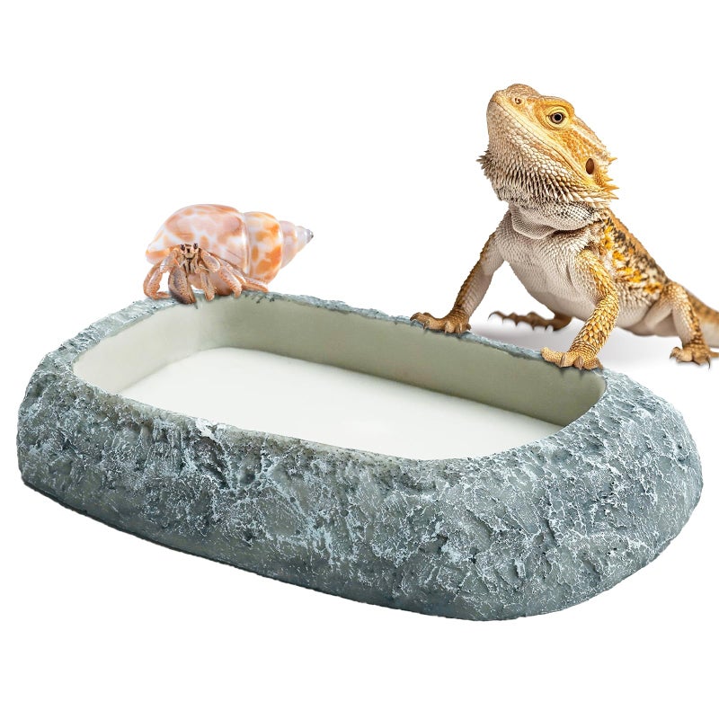 Oikrw Reptile Feeding Dish, Water Dish and Food Bowl, Resin Rock Reptile Feeding Terrarium Corner Bowls for Bearded Dragon Lizard Frog Gecko Tortoise Hermit Crab Snail - Image 1