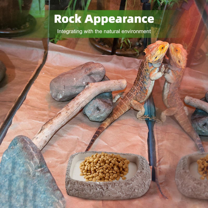 Oikrw Reptile Feeding Dish, Water Dish and Food Bowl, Resin Rock Reptile Feeding Terrarium Corner Bowls for Bearded Dragon Lizard Frog Gecko Tortoise Hermit Crab Snail - Image 4