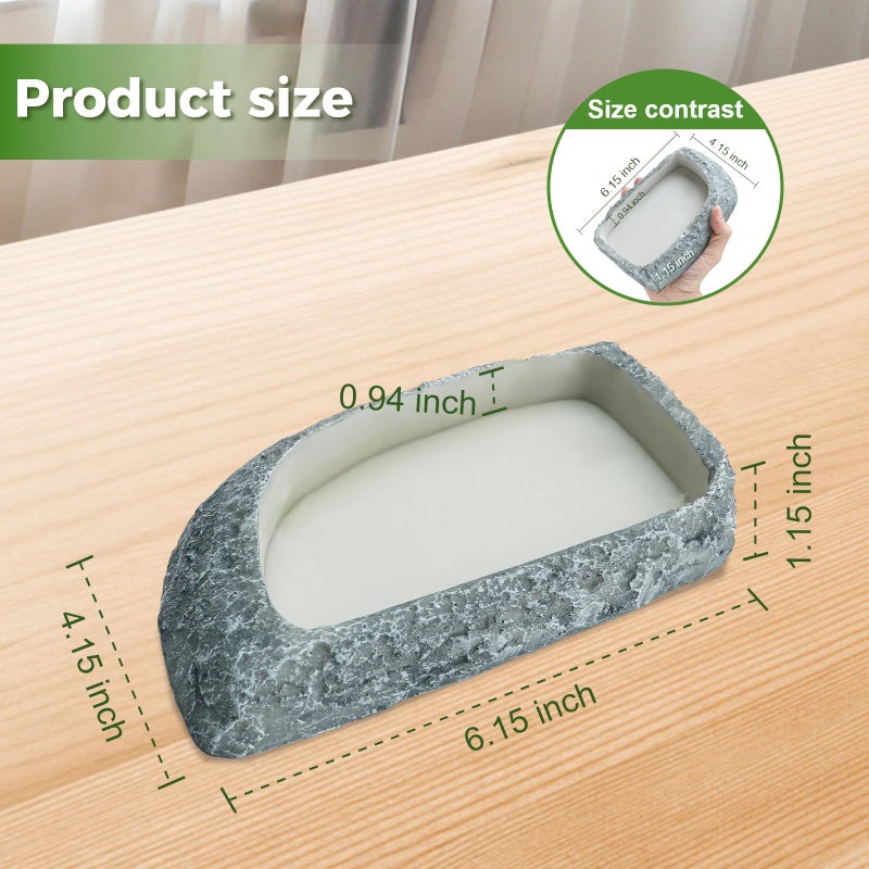 Oikrw Reptile Feeding Dish, Water Dish and Food Bowl, Resin Rock Reptile Feeding Terrarium Corner Bowls for Bearded Dragon Lizard Frog Gecko Tortoise Hermit Crab Snail - Image 3
