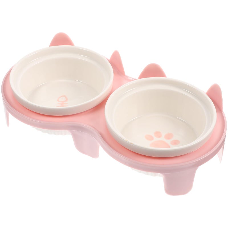 Pink Ceramic Raised Cat Bowl Set with Non Slip Stand for Neck Support - Image 2