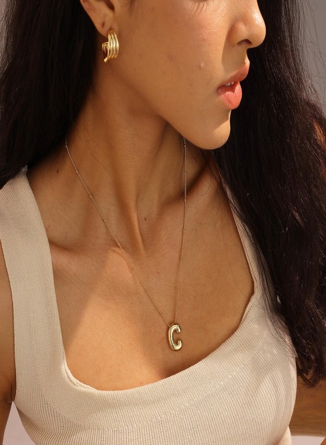 Ewrkbrㅤ Gold Bubble Letter Necklace for Women, 14k Gold Plated Balloon Initial Letter Pendant Necklace Dainty Charm Initial Necklaces for Women Trendy Chunky Custom Name Necklace Gold Jewelry for Women, Brass - Image 5