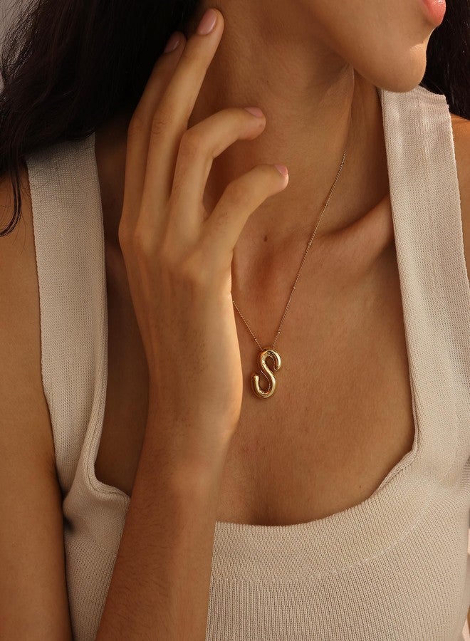 Ewrkbrㅤ Gold Bubble Letter Necklace for Women, 14k Gold Plated Balloon Initial Letter Pendant Necklace Dainty Charm Initial Necklaces for Women Trendy Chunky Custom Name Necklace Gold Jewelry for Women, Brass - Image 3