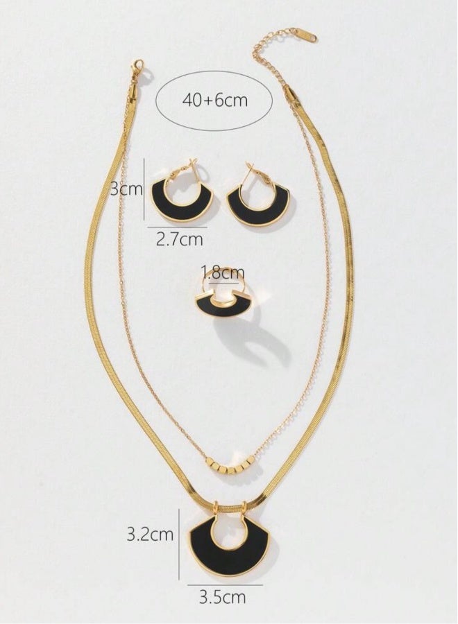 Women's Elegant Gold Stainless Steel Necklace u0026 Earrings u0026 Ring Jewellery Set - Image 4