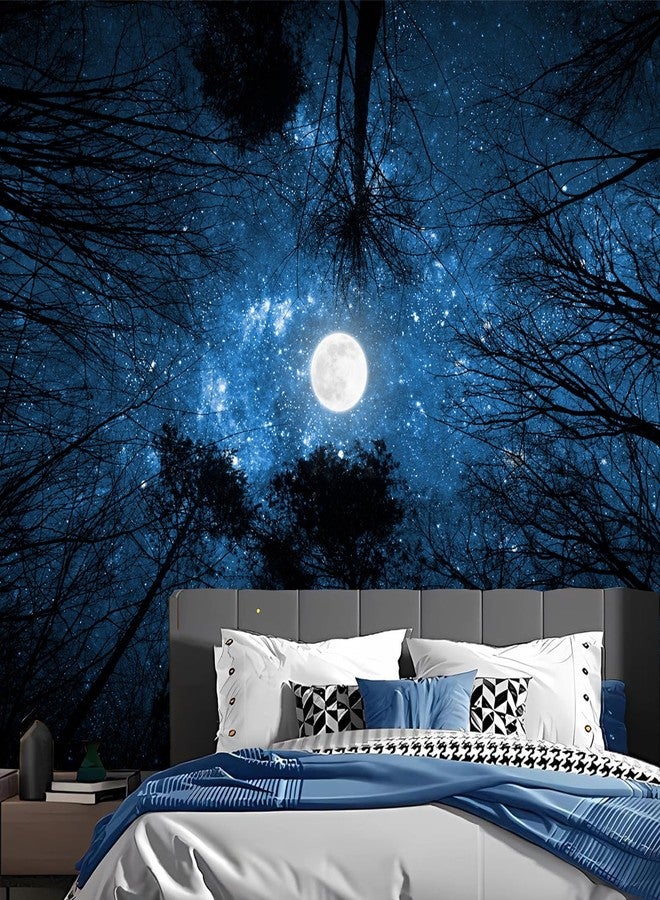 Algasan Forest Galaxy Starry Tapestry, Starry Night Sky Moon Stars Ceiling Tapestry Blue Space with Trees Nature Tapestries Wall Hanging for Bedroom Dorm Living Room (51" X 60") - Image 4