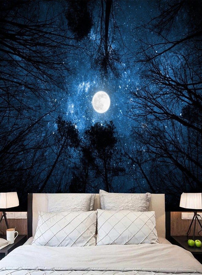 Algasan Forest Galaxy Starry Tapestry, Starry Night Sky Moon Stars Ceiling Tapestry Blue Space with Trees Nature Tapestries Wall Hanging for Bedroom Dorm Living Room (51" X 60") - Image 2