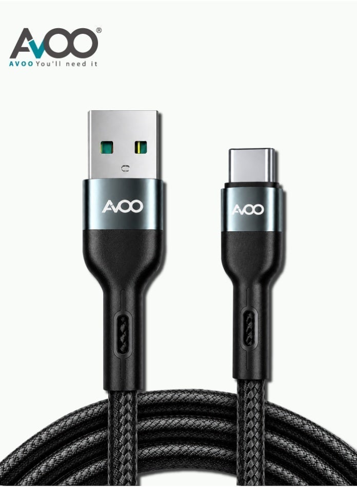 AVOO 2 Meter Fast Charging Cable – USB to Type-C 3A, Durable Braided High-Speed Data and Charging Cable for Modern Devices - Image 1