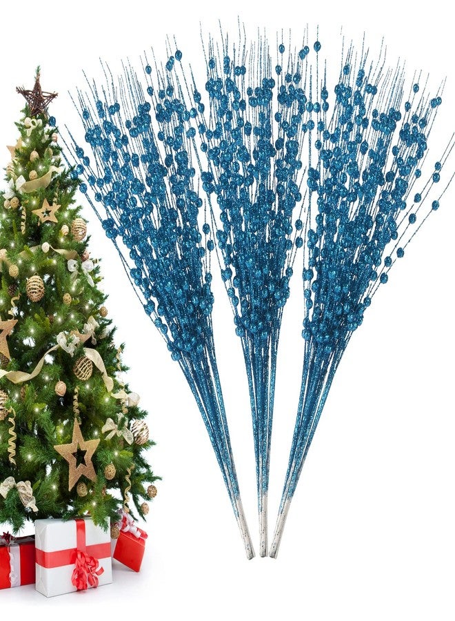 Losris Christmas Artificial Glitter Berry Stem Decorations Decorative Bead Sticks Xmas Picks Glittery Twigs Branches for Christmas Tree Wreath Gift Vase Home Decor Party Ornaments Blue 24 PCS - Image 1