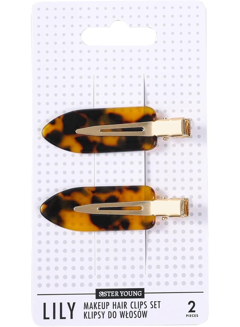 Sister Young LILY Hair Clips for Makeup & Hair Styling, Crimp-Free No Crease Hair Clips, 2 Pieces (Deep Leopard) - Image 1