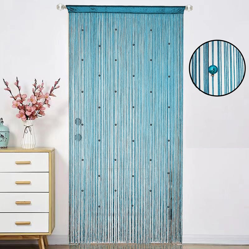 HSYLYM Beaded Doorway Curtain Door Beads Dense String Curtains Fringe Hippie Perfect for Wall Hanging Decor Room Divider Privacy Doors Window Closet Doorways Decorations (100x280cm Teal Blue) - Image 2