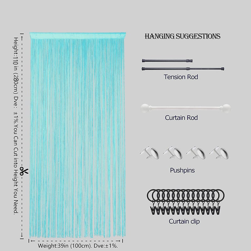 HSYLYM Beaded Doorway Curtain Door Beads Dense String Curtains Fringe Hippie Perfect for Wall Hanging Decor Room Divider Privacy Doors Window Closet Doorways Decorations (100x280cm Teal Blue) - Image 5