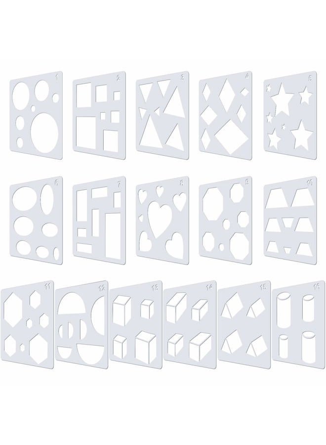 Outus 16 Pieces Kids Drawing Stencils Plastic Drawing Stencil Template Geometry Shape Stencils Reusable DIY Painting Stencils for Kids Home Classroom Crafts - Image 1