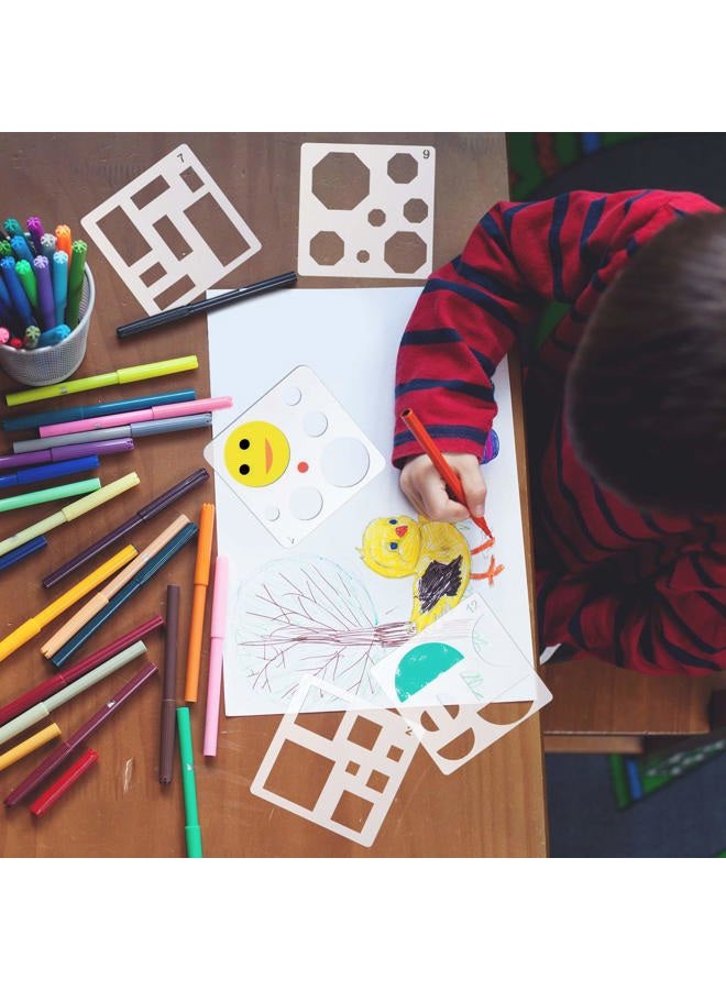 Outus 16 Pieces Kids Drawing Stencils Plastic Drawing Stencil Template Geometry Shape Stencils Reusable DIY Painting Stencils for Kids Home Classroom Crafts - Image 3