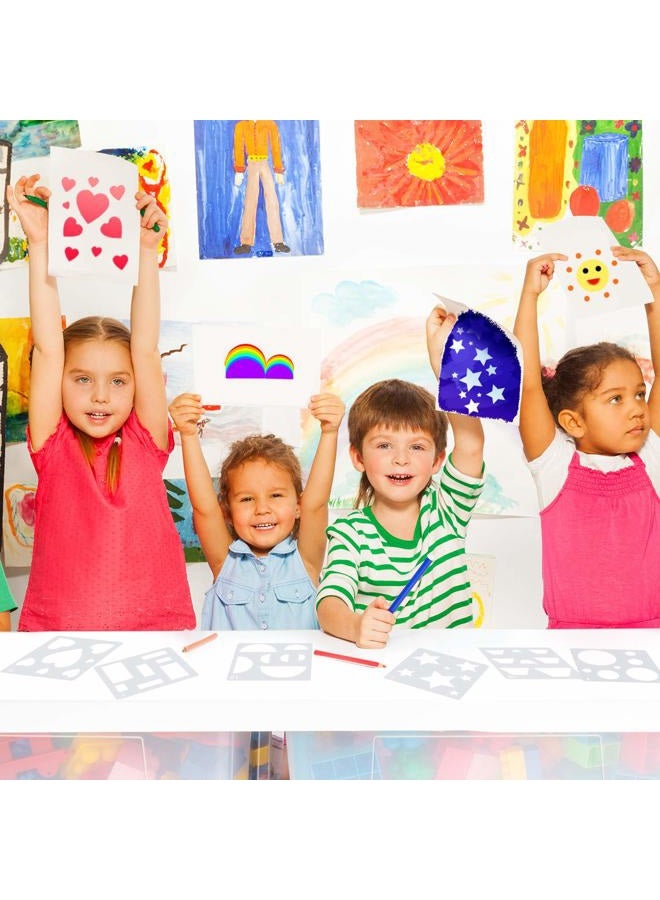 Outus 16 Pieces Kids Drawing Stencils Plastic Drawing Stencil Template Geometry Shape Stencils Reusable DIY Painting Stencils for Kids Home Classroom Crafts - Image 5