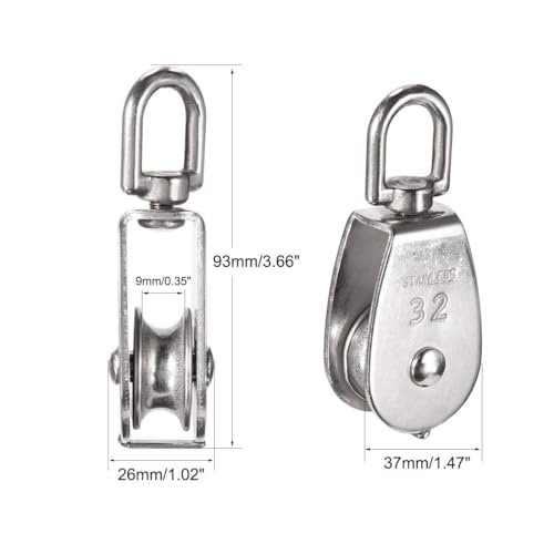Rocaris 6 Pack M32 Stainless Steel Wire Rope Crane Pulley Block 551lbs Lifting Crane Swivel Hook Single Pulley Block Hanging Wire Towing Wheel - Image 2