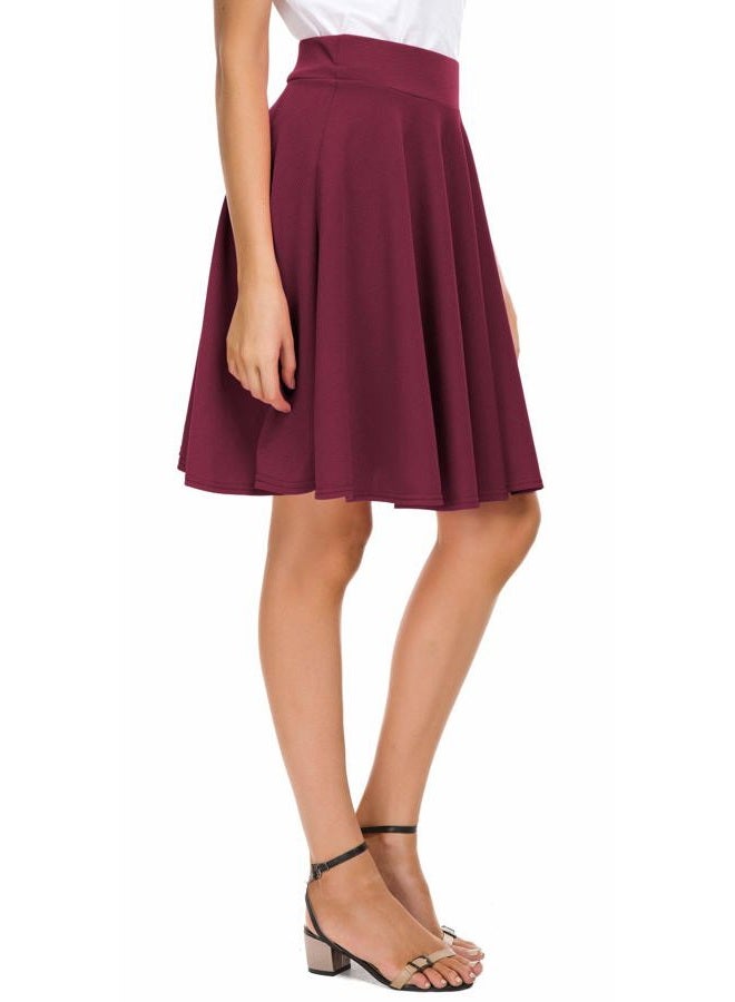 EXCHIC Women's Casual Stretchy Flared Midi Skater Skirts Basic A-Line Pleated Midi Skirt (M, Wine Red) - Image 5