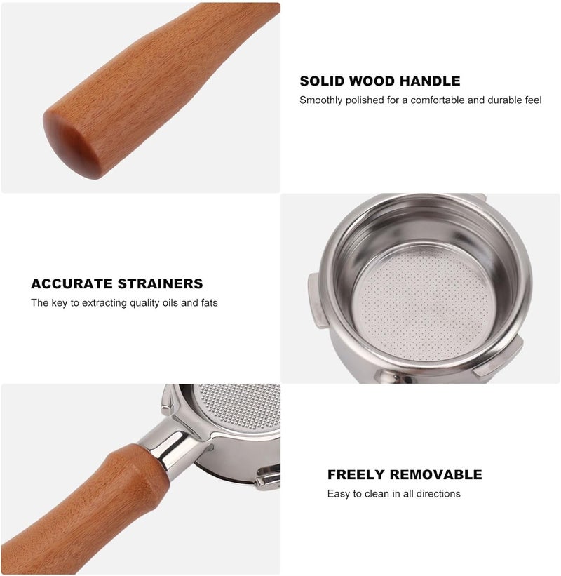 fannay 58mm Bottomless Portafilter, 3 Ears Stainless Steel Bottomless Naked Portafilter with Filter Basket & Wood Handle, Professional Espresso Portafilter for Barsetto Espresso (E All - Image 2