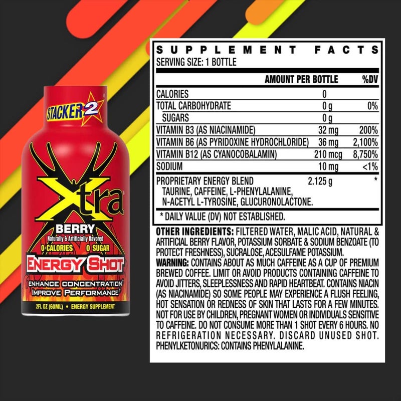 Stacker 2 Energy Shot Extra Strength Berry Flavor: 12ea - 2 Fl oz - Image 2