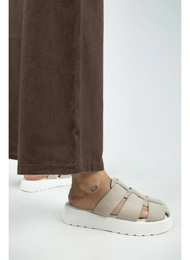 Rodin Women's Genuine Leather Triple-Band Sabo Beige Slipper.