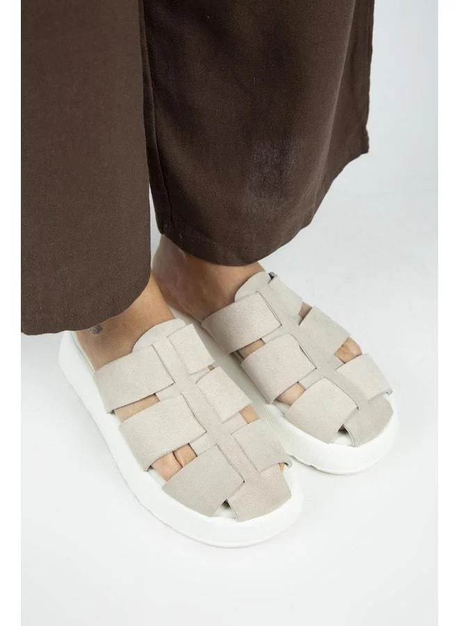 Manijero  Rodin Women's Genuine Leather Triple-Band Sabo Beige Slipper. for Women | Best Price UAE