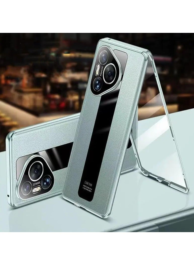 general For Huawei Pura 70 Pro Plain Leather Full Shell Front Glass Back Leather Magnetic Shell Ultra Thin Anti Drop Metal Protective Case - Image 1