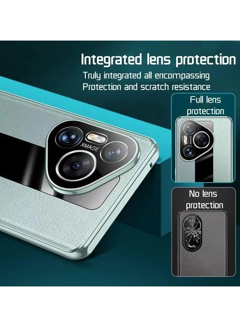 general For Huawei Pura 70 Pro Plain Leather Full Shell Front Glass Back Leather Magnetic Shell Ultra Thin Anti Drop Metal Protective Case - Image 3