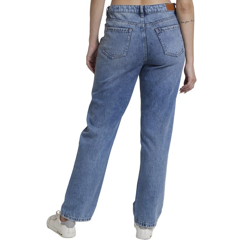 Spykar Women Light Blue Cotton Straight Fit Regular Length Low Distressed Jeans -(Bella) - Image 3