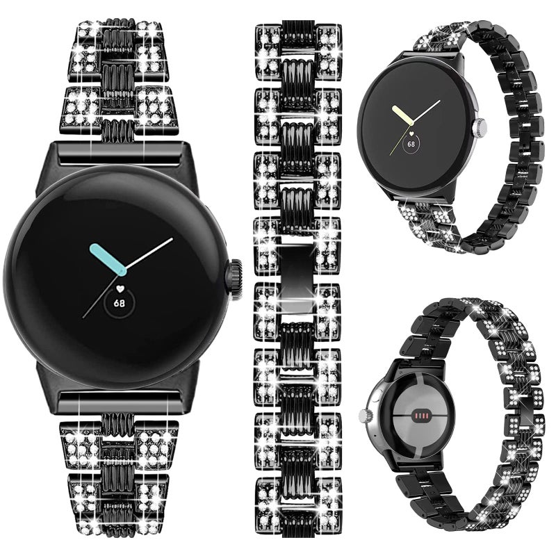 KASTWAVE Rhinestone Bling Watch Band Compatible with Google Pixel Watch, Lightweight Glitter Metal Strap for Women Girls - Image 1
