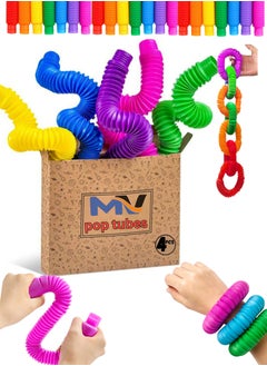 MAGIC VAULT 4 Pack Pop Tubes, Pop Tube Sensory Fidget Toy, Fine Motor Skills & Learning Toddler Toy, Stress Relief, Fun Pop Tubes, for Toddlers, Gift for Kids, Classroom Exchange Prizes  - Image 1