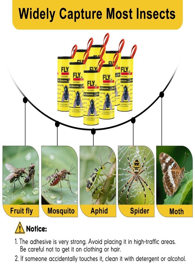Boromine 30 Rolls Fly Strips Traps for Home, Sticky Strips, Fly Paper Tape Catcher Ribbon for Gnat Fungus Fruit Flies - Image 2