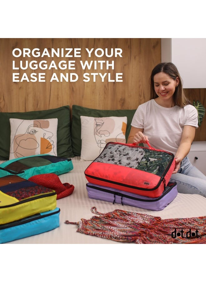 Dot&Dot - Dot And Dot Large Packing Cubes For Travel 5 Piece Ultra Lightweight Luggage Accessories Organizers Set Red Yellow Green Blue Purple - Image 1