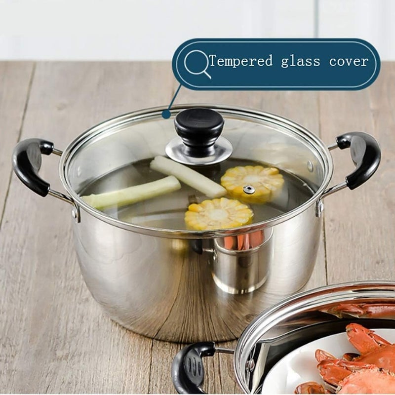 DOYKLI Stainless Steel Induction Bottom 2 Tier Boiling Pot with Lid and Steamer Dumplings Momo Steamer Steamer for Vegetables Cooking Pasta Steamer Meat Steamer Rice Steamer 26 CMS - Image 3