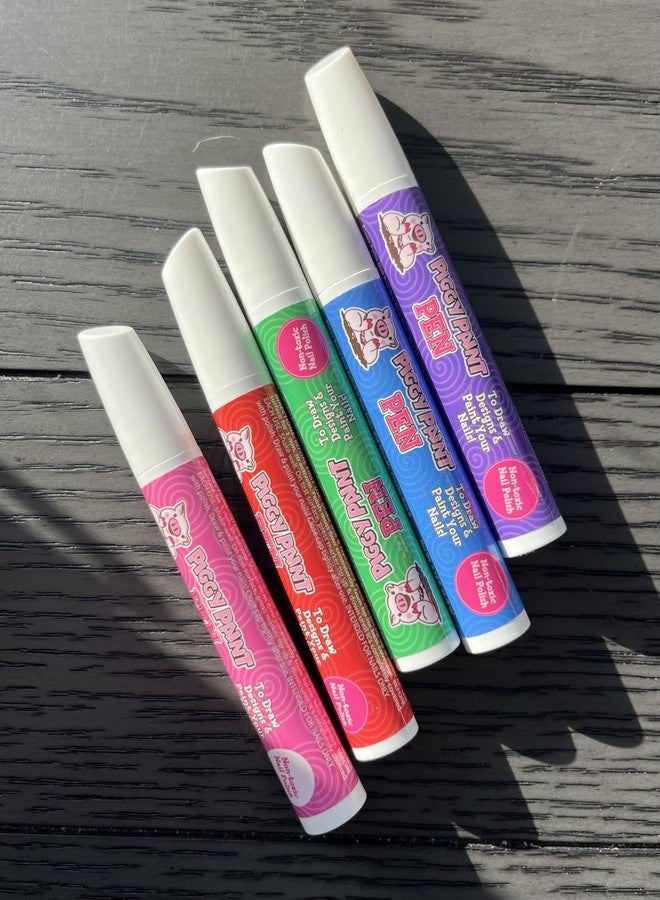 Piggy Paint | 100% Non-Toxic Girls Nail Polish Pen Marker | Safe, Cruelty-free, Vegan, & Low Odor for Kids | 5-pack Piggy Pen Bundle - Piggy PINK, PURPLE Power, Blazin' BLUE, Giggly GREEN, Razzle RED - Image 4