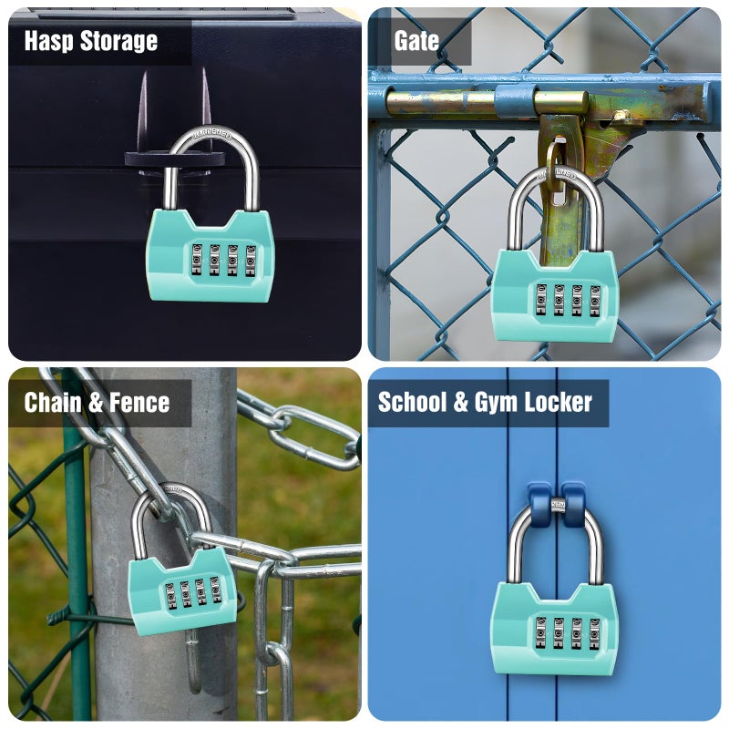 Disecu 1 Pack disecu 4-Digit Combination Lock, Waterproof Outdoor Padlock for School Gym Locker, Fence, Gate, Shed, Storage Unit (Turquoise) - Image 5