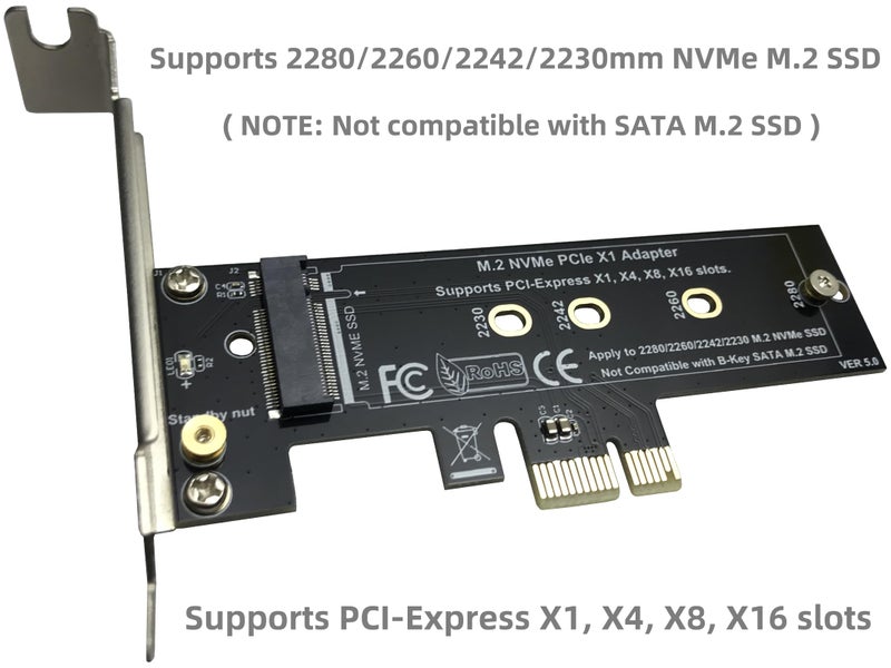 Bejavr M.2 PCIe NVMe X1 Adapter with Aluminum Heat Sink, Support PCIe 3.0 4.0 X1 X4 X8 X16 Slot. - Image 4