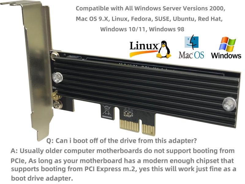 Bejavr M.2 PCIe NVMe X1 Adapter with Aluminum Heat Sink, Support PCIe 3.0 4.0 X1 X4 X8 X16 Slot. - Image 3