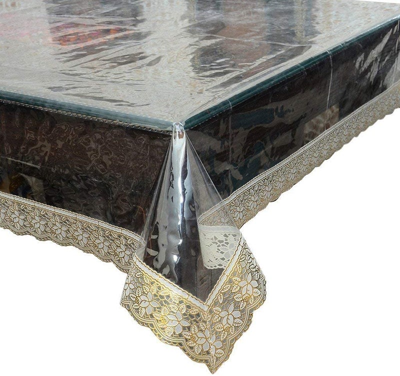 Yellow Weaves PVC Plastic Rectangular Waterproof Protector Dining Table Cover for 6-8 Seater - with Golden Laced Bordered (Transparent , 60 X 90 Inches) - Image 4