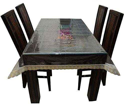 Yellow Weaves PVC Plastic Rectangular Waterproof Protector Dining Table Cover for 6-8 Seater - with Golden Laced Bordered (Transparent , 60 X 90 Inches) - Image 2