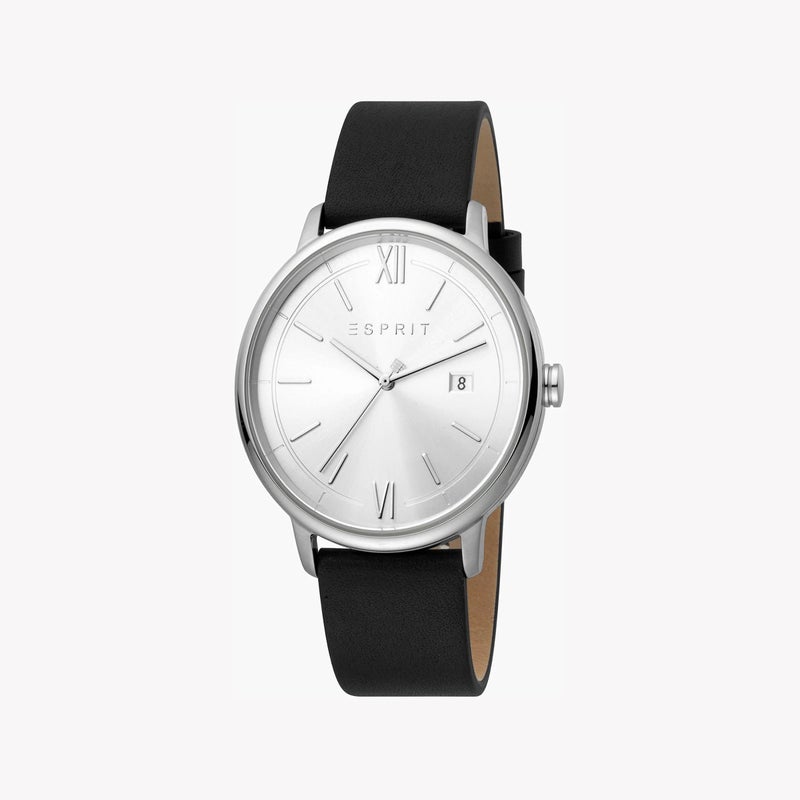 ESPRIT Men's Black Leather Watch, Silver Dial |ES1G181L0015 - Image 1