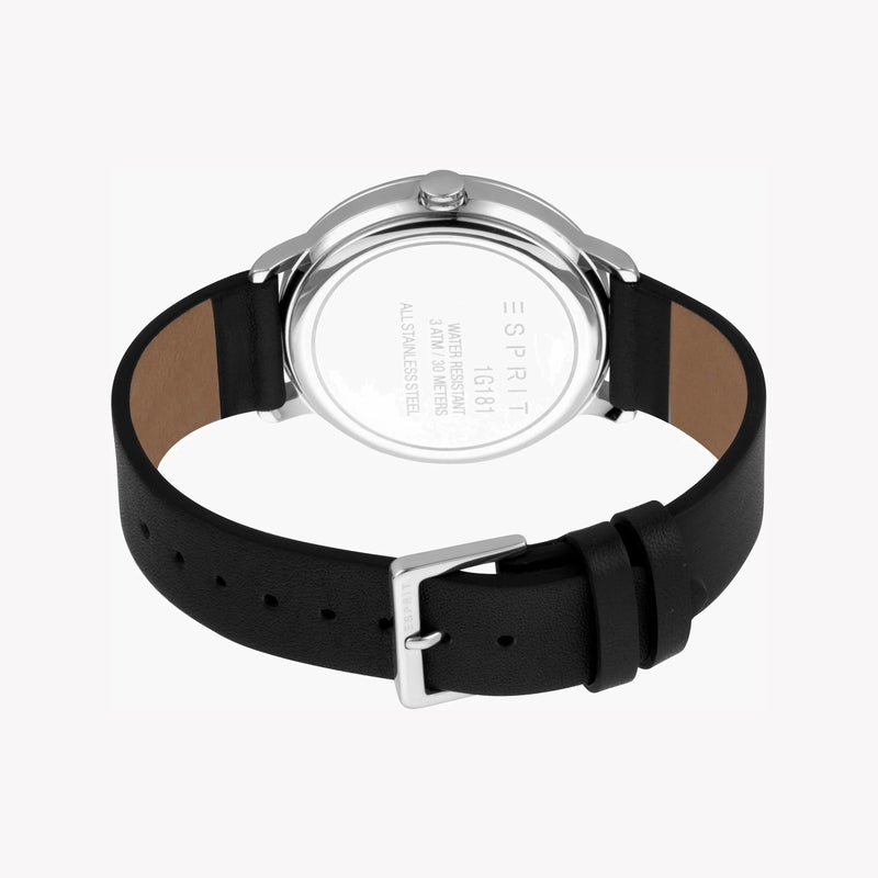 ESPRIT Men's Black Leather Watch, Silver Dial |ES1G181L0015 - Image 3