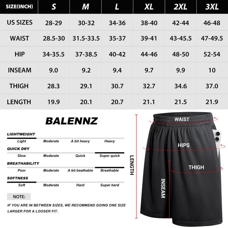 BALENNZ Athletic Shorts for Men with Pockets and Elastic Waistband Quick Dry Activewear - Image 5