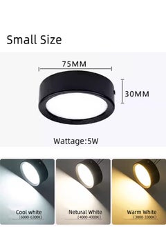 Generic 2 Pack Round LED Surface Ceiling Light 75mm 5W,Neutral White Colour 4000K,Indoor Black Mounted Down lamp For Kitchen Patio Living Room Corridor Restaurant Office  - Image 3