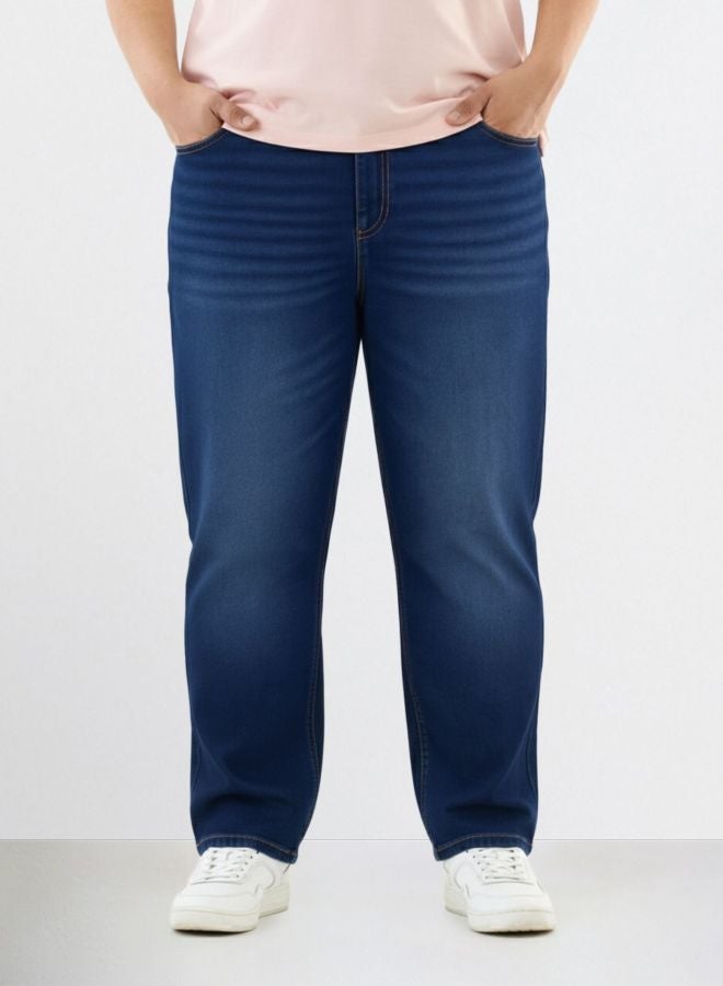 The Indian Garage Co Men Plus Size Slim Fit Solid Scoop Pocket Mid-Rise Jeans - Image 1