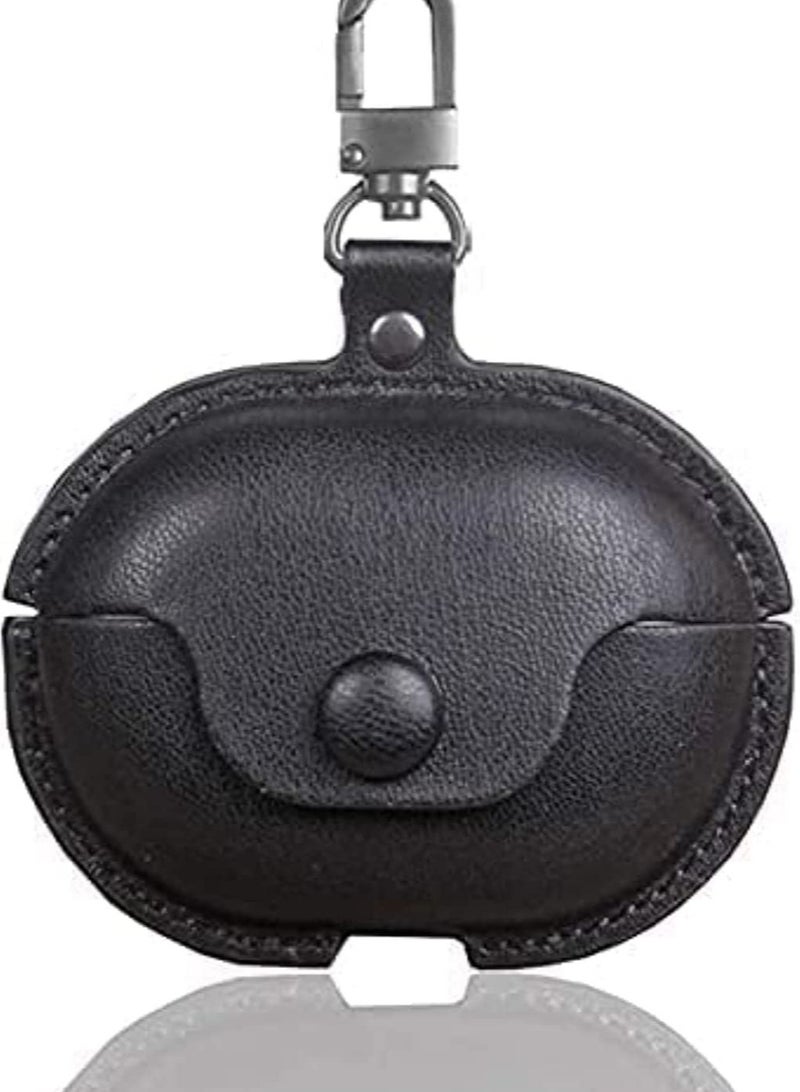 Leather Earphone Cases For Huawei Freebuds 4i, Anti-Shock with Key Metal Holder Soft Cover Protective (Black) - Image 1