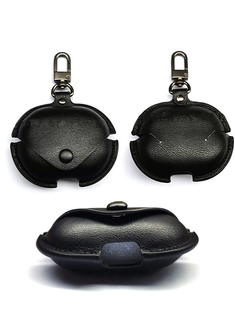 Leather Earphone Cases For Huawei Freebuds 4i, Anti-Shock with Key Metal Holder Soft Cover Protective (Black) - Image 2